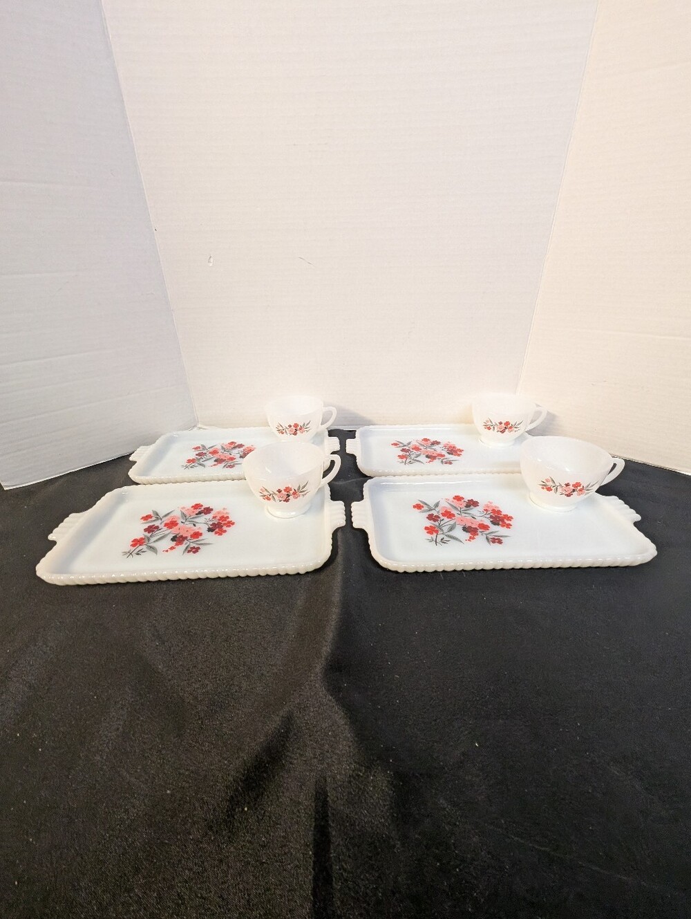 Vintage Fire King Snack Set Primrose Pattern Set of Cups & Plates, Milk Glass